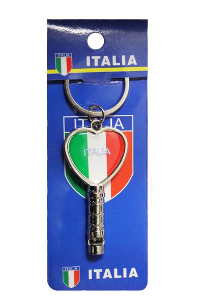 ITALIA ITALY Country Flag HEART Shape Metal KEYCHAIN & WHISTLE..Size : 2.5" x 1.2" Inch
