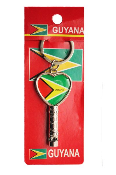 GUYANA Country Flag HEART Shape Metal KEYCHAIN & WHISTLE..Size : 2.5" x 1.2" Inch