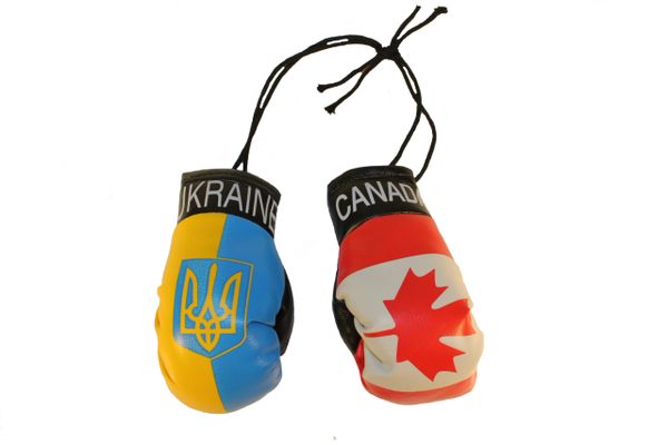 CANADA & UKRAINE With TRIDENT Country Flags Mini BOXING GLOVES
