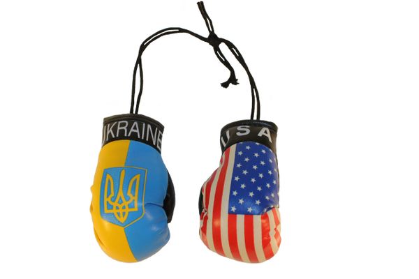 USA & UKRAINE With TRIDENT Country Flags Mini BOXING GLOVES