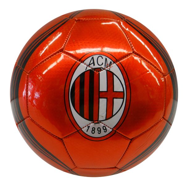 A.C.M. MILAN / ITALIAN FOOTBALL LEAGUE , ITALY / RED WITH BLACK STRIPES SOCCER BALL SIZE 5.. NEW AND IN A PACKAGE