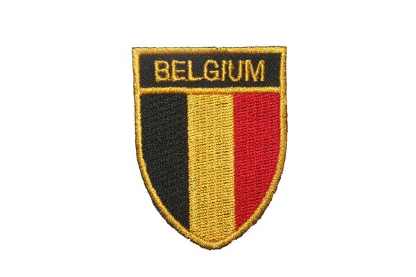 BELGIUM COUNTRY FLAG OVAL SHIELD EMBROIDERED IRON ON PATCH CREST BADGE .. SIZE : 2" X 2.5" INCHES .. NEW