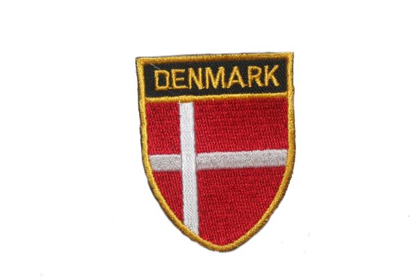DENMARK COUNTRY FLAG OVAL SHIELD EMBROIDERED IRON ON PATCH CREST BADGE .. SIZE : 2" X 2.5" INCHES .. NEW
