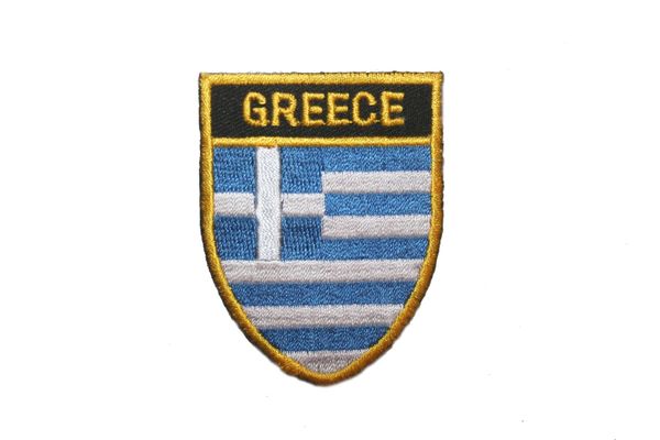 GREECE COUNTRY FLAG OVAL SHIELD EMBROIDERED IRON ON PATCH CREST BADGE .. SIZE : 2" X 2.5" INCHES .. NEW