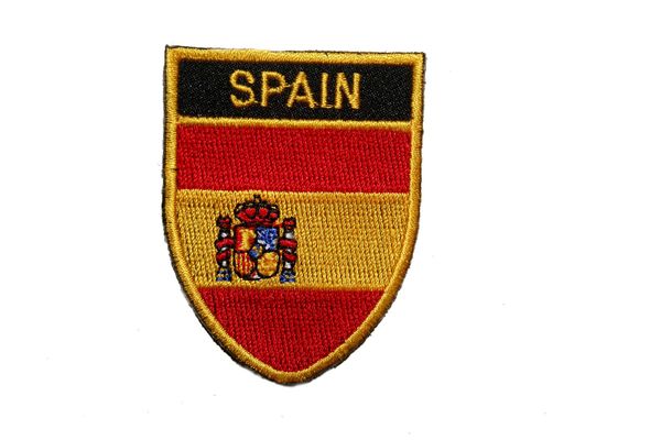 SPAIN COUNTRY FLAG OVAL SHIELD EMBROIDERED IRON ON PATCH CREST BADGE .. SIZE : 2" X 2.5" INCHES .. NEW
