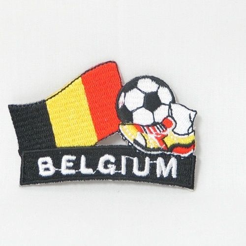 BELGIUM FIFA SOCCER WORLD CUP , KICK COUNTRY FLAG EMBROIDERED IRON ON PATCH CREST BADGE .. SIZE : 2" x 1.75" INCHES .. NEW