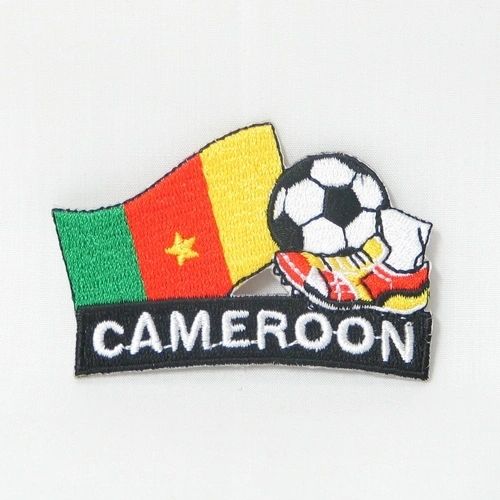 CAMEROON FIFA SOCCER WORLD CUP , KICK COUNTRY FLAG EMBROIDERED IRON ON PATCH CREST BADGE .. SIZE : 2" x 1.75" INCHES .. NEW