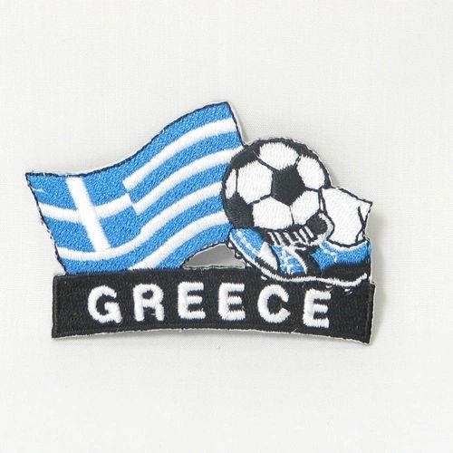 GREECE FIFA SOCCER WORLD CUP , KICK COUNTRY FLAG EMBROIDERED IRON ON PATCH CREST BADGE .. SIZE : 2" x 1.75" INCHES .. NEW