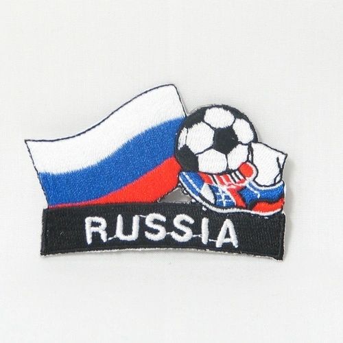 RUSSIA FIFA SOCCER WORLD CUP , KICK COUNTRY FLAG EMBROIDERED IRON ON PATCH CREST BADGE .. SIZE : 2" x 1.75" INCHES .. NEW