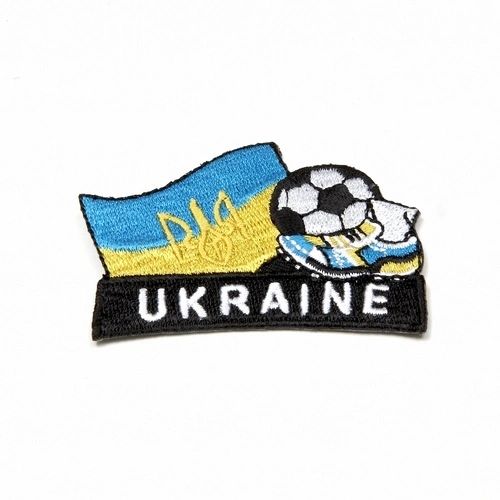 UKRAINE WITH TRIDENT FIFA SOCCER WORLD CUP , KICK COUNTRY FLAG EMBROIDERED IRON ON PATCH CREST BADGE .. SIZE : 2" x 1.75" INCHES .. NEW