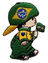 BRASIL LITTLE BOY COUNTRY FLAG EMBROIDERED IRON ON PATCH CREST BADGE .. SIZE : 3" x 2" INCHES .. NEW