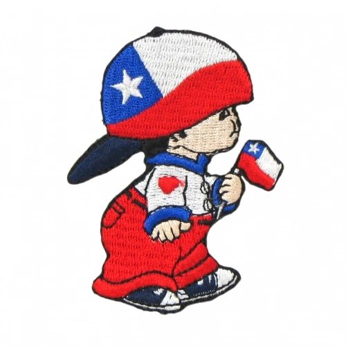 CHILE LITTLE BOY COUNTRY FLAG EMBROIDERED IRON ON PATCH CREST BADGE .. SIZE : 3" x 2" INCHES .. NEW