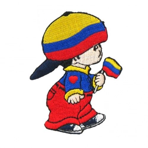 COLOMBIA LITTLE BOY COUNTRY FLAG EMBROIDERED IRON ON PATCH CREST BADGE .. SIZE : 3" x 2" INCHES .. NEW