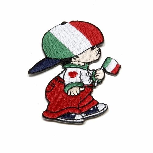 ITALY LITTLE BOY COUNTRY FLAG EMBROIDERED IRON ON PATCH CREST BADGE . . SIZE : 3" x 2" INCHES .. NEW