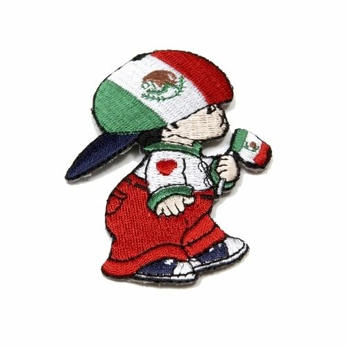 MEXICO LITTLE BOY COUNTRY FLAG EMBROIDERED IRON ON PATCH CREST BADGE .. SIZE : 3" x 2" INCHES .. NEW