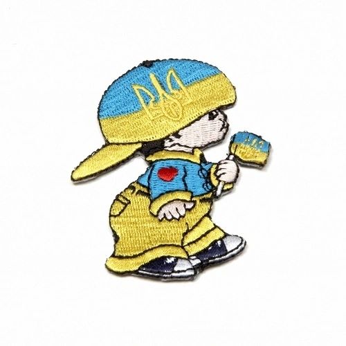 UKRAINE WITH TRIDENT LITTLE BOY COUNTRY FLAG EMBROIDERED IRON ON PATCH CREST BADGE .. SIZE : 3" x 2" INCHES .. NEW