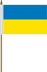 UKRAINE 4" X 6" INCHES MINI COUNTRY STICK FLAG BANNER WITH STICK STAND ON A 10 INCHES PLASTIC POLE .. NEW AND IN A PACKAGE WITH STICK STAND ON A 10 INCHES PLASTIC POLE .. NEW AND IN A PACKAGE