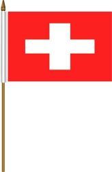 SWITZERLAND 4" X 6" INCHES MINI COUNTRY STICK FLAG BANNER WITH STICK STAND ON A 10 INCHES PLASTIC POLE .. NEW AND IN A PACKAGE