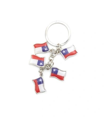 CHILE 5 COUNTRY FLAG METAL KEYCHAIN .. NEW AND IN A PACKAGE