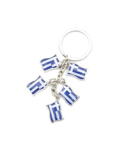 GREECE 5 COUNTRY FLAG METAL KEYCHAIN .. NEW AND IN A PACKAGE