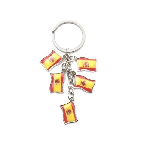 SPAIN 5 COUNTRY FLAG METAL KEYCHAIN .. NEW AND IN A PACKAGE