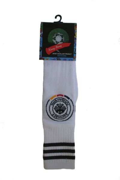 GERMANY WHITE DEUTSCHER FUSSBALL - BUND LOGO FIFA WORLD CUP SOCKS .. HIGH QUALITY ..KID'S SIZE : AGES 6 - 10 YRS .. NEW AND IN A PACKAGE