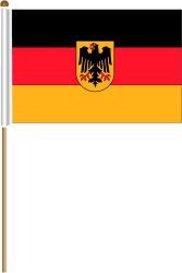 GERMANY WITH EAGLE LARGE 12" X 18" INCHES COUNTRY STICK FLAG ON 2 FOOT WOODEN STICK .. NEW AND IN A PACKAGE.