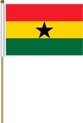 GHANA LARGE 12" X 18" INCHES COUNTRY STICK FLAG ON 2 FOOT WOODEN STICK .. NEW AND IN A PACKAGE.