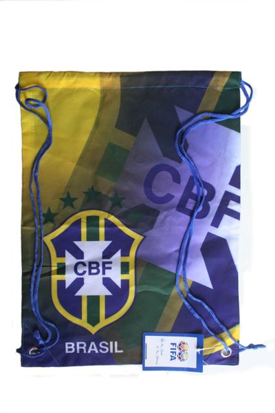 BRASIL COLORED CBF LOGO FIFA WORLD CUP DRAWSTRING KNAPSACK BAG .. 13" X 17" INCHES .. HIGH QUALITY ..NEW AND IN A PACKAGE