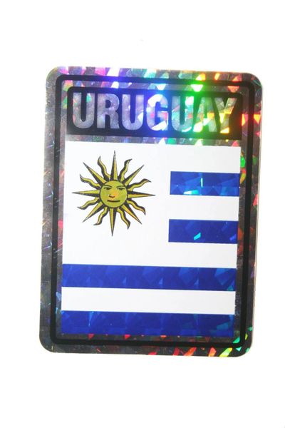 URUGUAY SQUARE COUNTRY FLAG METALLIC BUMPER STICKER DECAL .. 4" X 3" INCHES .. HIGH QUALITY ..NEW AND IN A PACKAGE