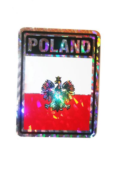 POLAND WITH EAGLE SQUARE COUNTRY FLAG METALLIC BUMPER STICKER DECAL .. 4" X 3" INCHES .. HIGH QUALITY ..NEW AND IN A PACKAGE