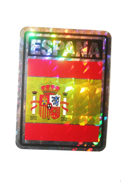 ESPANA SPAIN SQUARE COUNTRY FLAG METALLIC BUMPER STICKER DECAL .. 4" X 3" INCHES .. HIGH QUALITY ..NEW AND IN A PACKAGE