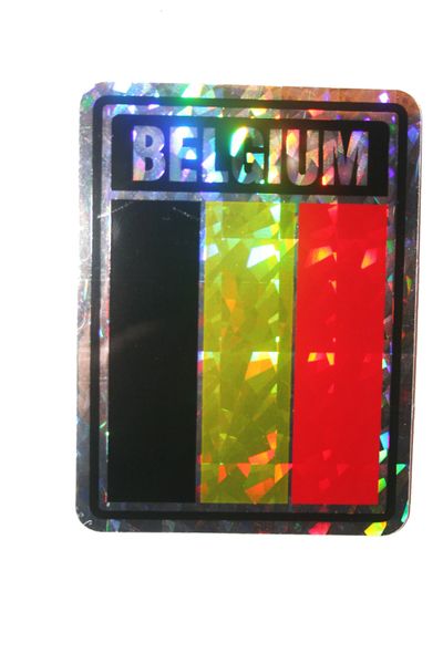 BELGIUM SQUARE COUNTRY FLAG METALLIC BUMPER STICKER DECAL .. 4" X 3" INCHES .. HIGH QUALITY ..NEW AND IN A PACKAGE