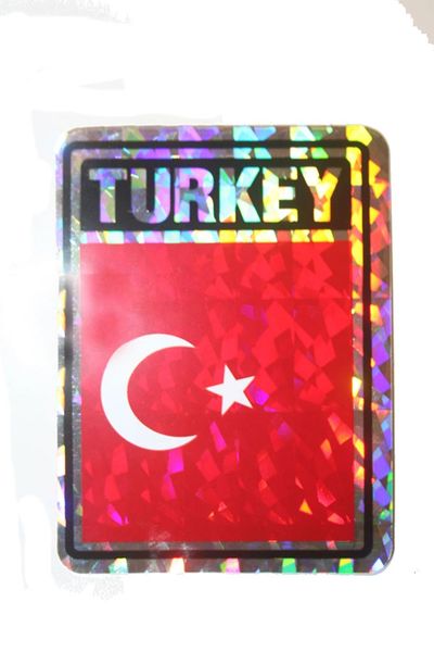 TURKEY SQUARE COUNTRY FLAG METALLIC BUMPER STICKER DECAL .. 4" X 3" INCHES .. HIGH QUALITY ..NEW AND IN A PACKAGE