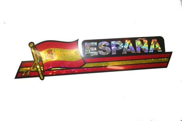 ESPANA SPAIN LONG COUNTRY FLAG METALLIC BUMPER STICKER DECAL .. 11 3/4" X 3" INCHES .. HIGH QUALITY ..NEW AND IN A PACKAGE