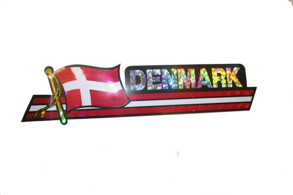 DENMARK LONG COUNTRY FLAG METALLIC BUMPER STICKER DECAL .. 11 3/4" X 3" INCHES .. HIGH QUALITY ..NEW AND IN A PACKAGE