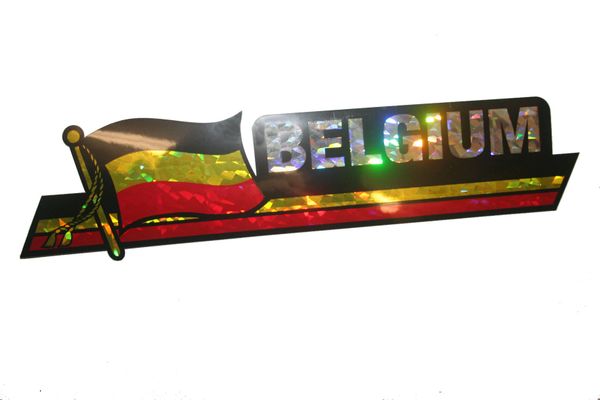 BELGIUM LONG COUNTRY FLAG METALLIC BUMPER STICKER DECAL .. 11 3/4" X 3" INCHES .. HIGH QUALITY ..NEW AND IN A PACKAGE