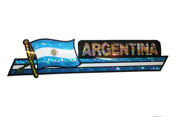 ARGENTINA LONG COUNTRY FLAG METALLIC BUMPER STICKER DECAL .. 11 3/4" X 3" INCHES .. HIGH QUALITY ..NEW AND IN A PACKAGE