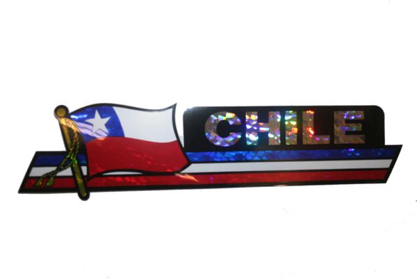 CHILE LONG COUNTRY FLAG METALLIC BUMPER STICKER DECAL .. 11 3/4" X 3" INCHES .. HIGH QUALITY ..NEW AND IN A PACKAGE