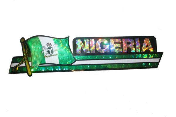 NIGERIA LONG COUNTRY FLAG METALLIC BUMPER STICKER DECAL .. 11 3/4" X 3" INCHES .. HIGH QUALITY ..NEW AND IN A PACKAGE