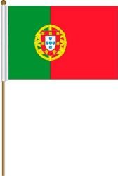 PORTUGAL LARGE 12" X 18" INCHES COUNTRY STICK FLAG ON 2 FOOT WOODEN STICK .. NEW AND IN A PACKAGE.