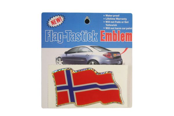 NORWAY COUNTRY FLAG WAVY BUMPER DECAL STICKER EMBLEM .. 3 1/2" X 2" INCHES .. HIGH QUALITY ..NEW AND IN A PACKAGE