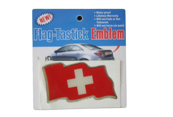 SWITZERLAND COUNTRY FLAG WAVY BUMPER DECAL STICKER EMBLEM .. 3 1/2" X 2" INCHES .. HIGH QUALITY ..NEW AND IN A PACKAGE