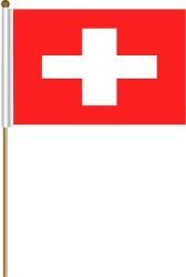 SWITZERLAND LARGE 12" X 18" INCHES COUNTRY STICK FLAG ON 2 FOOT WOODEN STICK .. NEW AND IN A PACKAGE.