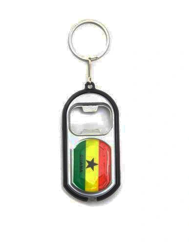 GHANA COUNTRY FLAG LED LIGHT & BOTTLE OPENER METAL KEYCHAIN .. NEW AND IN A PACKAGE
