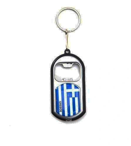 GREECE COUNTRY FLAG LED LIGHT & BOTTLE OPENER METAL KEYCHAIN .. NEW AND IN A PACKAGE