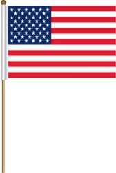 USA LARGE 12" X 18" INCHES COUNTRY STICK FLAG ON 2 FOOT WOODEN STICK .. NEW AND IN A PACKAGE.
