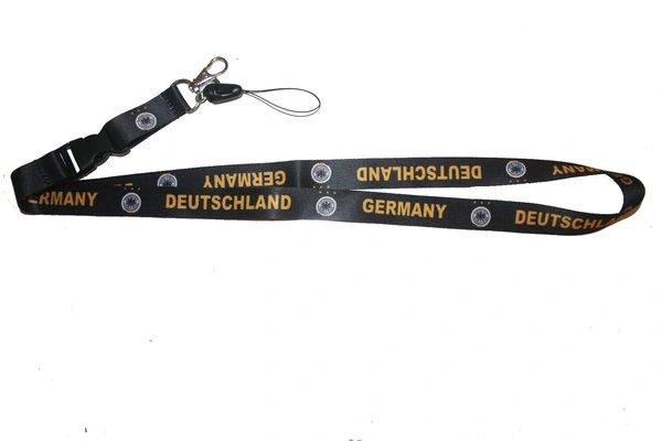 DEUTSCHLAND GERMANY BLACK BACKGROUND DEUTSCHER FUSSBALL - BUND LOGO FIFA SOCCER WORLD CUP LANYARD KEYCHAIN PASSHOLDER NECKSTRAP .. CLASP AT THE END .. 24" INCHES LONG .. HIGH QUALITY .. NEW AND IN A PACKAGE