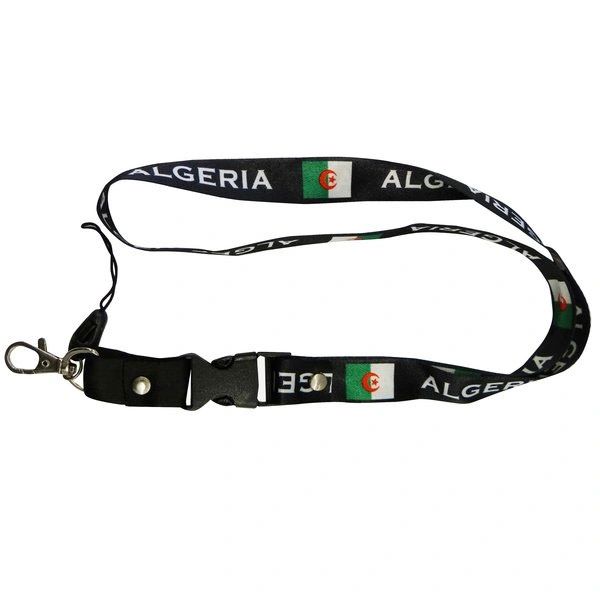ALGERIA BLACK BACKGROUND COUNTRY FLAG LANYARD KEYCHAIN PASSHOLDER NECKSTRAP .. CLASP AT THE END .. 24" INCHES LONG .. HIGH QUALITY .. NEW AND IN A PACKAGE