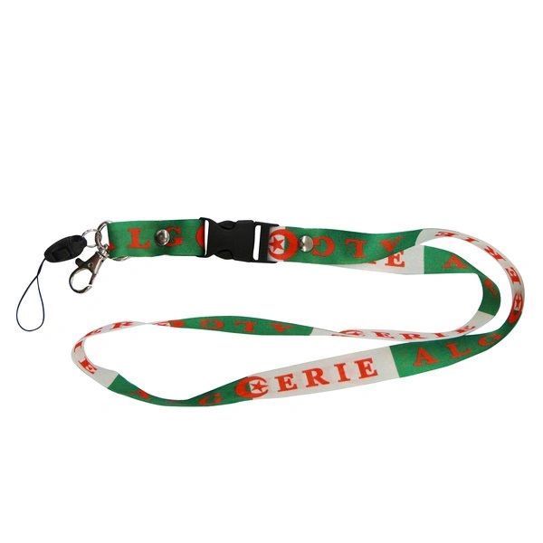 ALGERIA WHITE GREEN BACKGROUND COUNTRY FLAG LANYARD KEYCHAIN PASSHOLDER NECKSTRAP .. CLASP AT THE END .. 24" INCHES LONG .. HIGH QUALITY .. NEW AND IN A PACKAGE